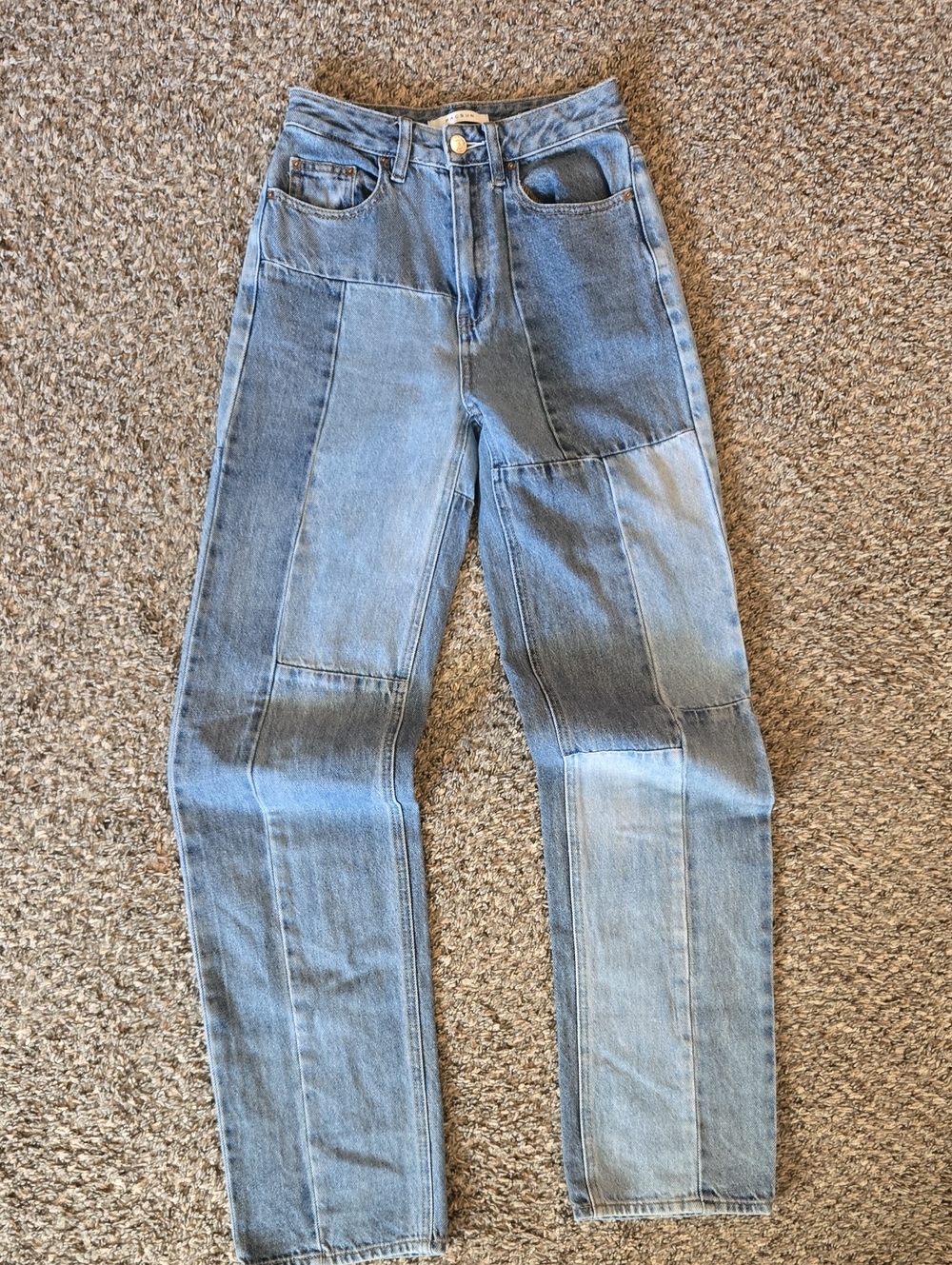 Patchwork Straight Leg Women’s Jeans — Light Blue